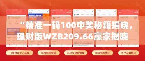 “精准一码100中奖秘籍揭晓,理财版WZB209.66赢家揭晓”