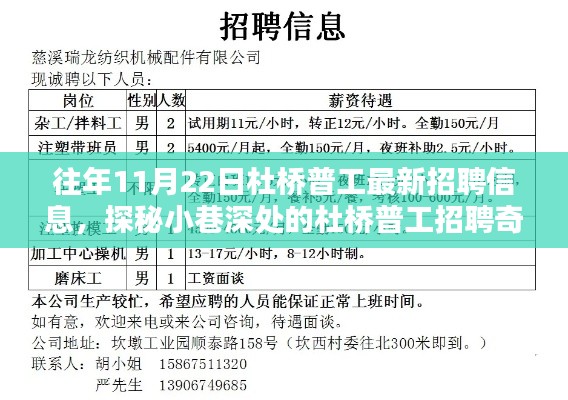 杜桥普工最新招聘信息揭秘,11月22日探秘小巷深处的招聘奇遇记